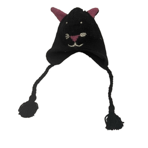 NIRVANNA DESIGNS black wool cat hat with fleece lining handmade hand knit NWT